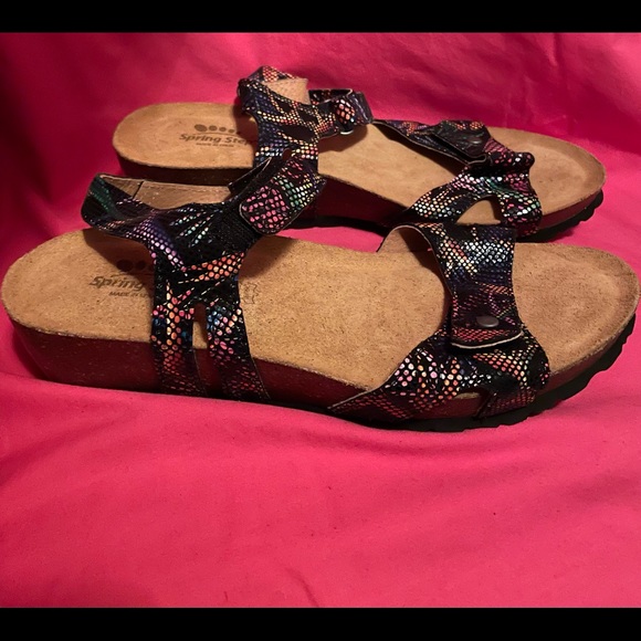 Spring Step Shoes - Spring Step Sandals multi-colored w/2” wedge heel, size 42